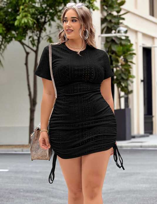 IN&#39;VOLAND Womens Plus Size Bodycon Dress Ruched Short Sleeve ...