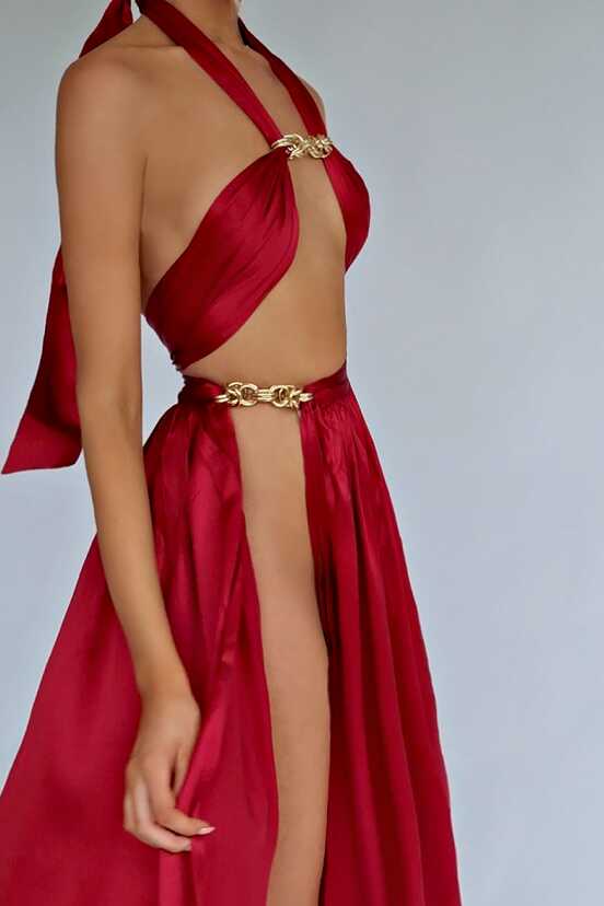 IRIS TWO PIECE GOWN - SATIN SILK RASPBERRY – Sisters The Label