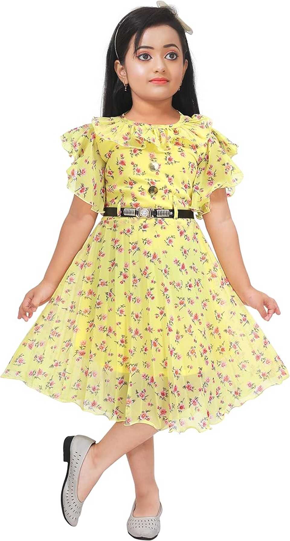 ISHA Girls Floral Georgette Chiffon Knee Length Short Frock Dress ...