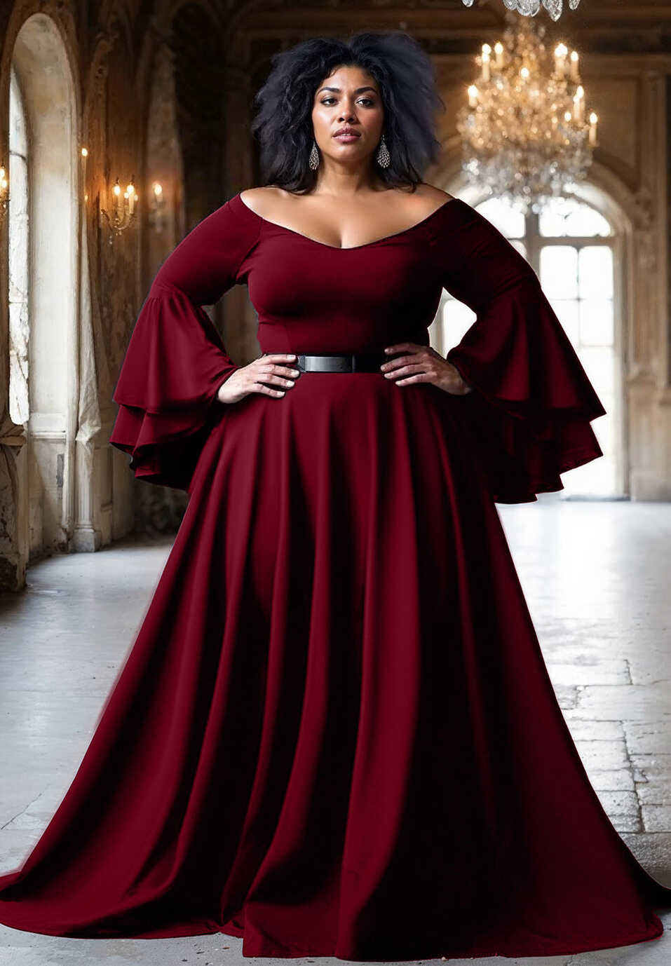 Idia Plus Size Evening Gown In Bordeaux