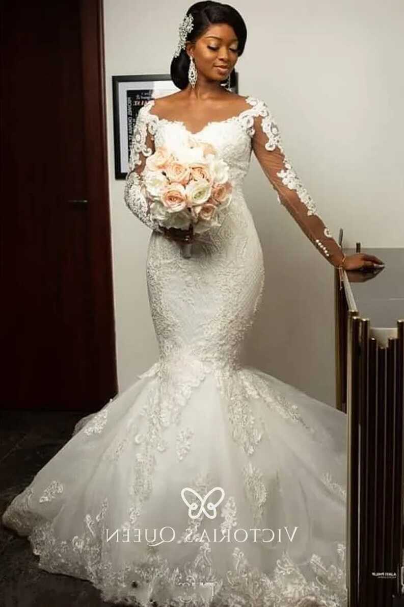 Illusion Long Sleeve Lace Trumpet Winter Wedding Dress - VQ