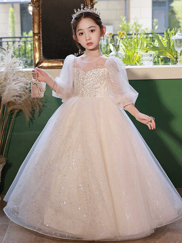 Illusion Neck Glitter Tulle Tutu Maxi Long Ball Gown Dress ...