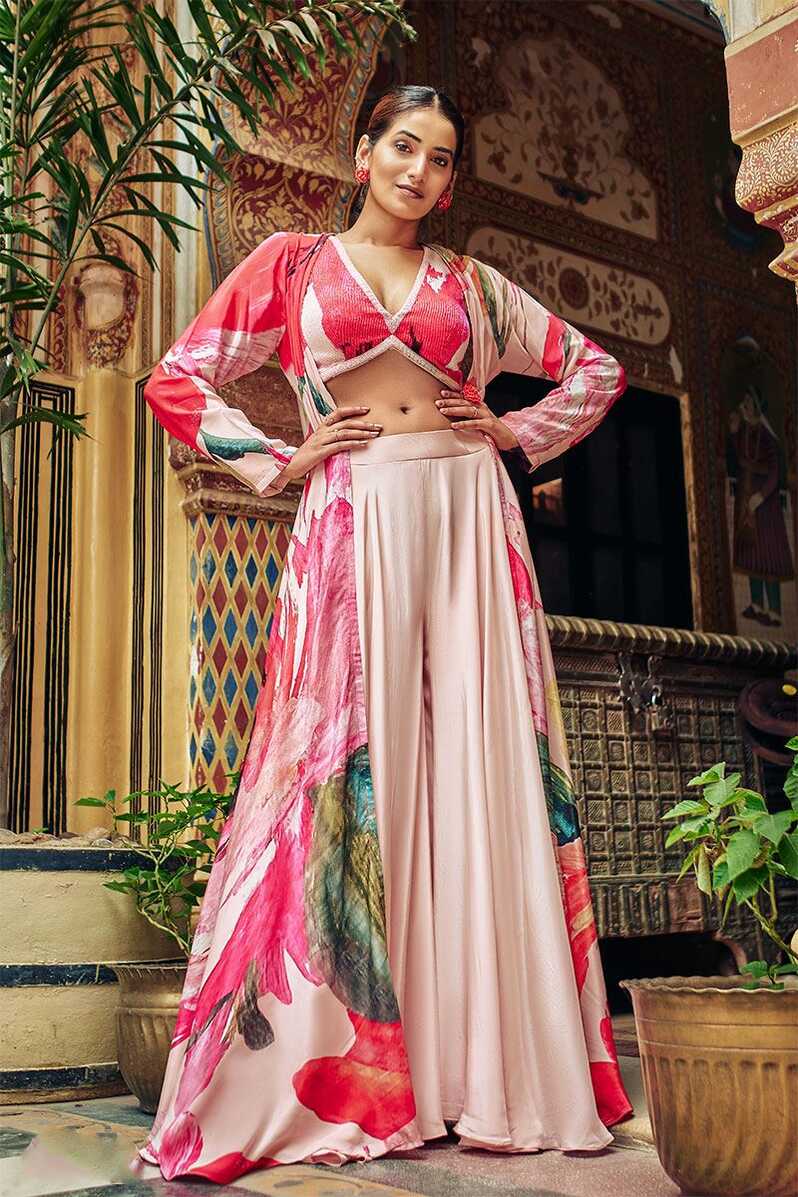 Impressive Pink Designer Indo-Western Dress with Jacket for ...