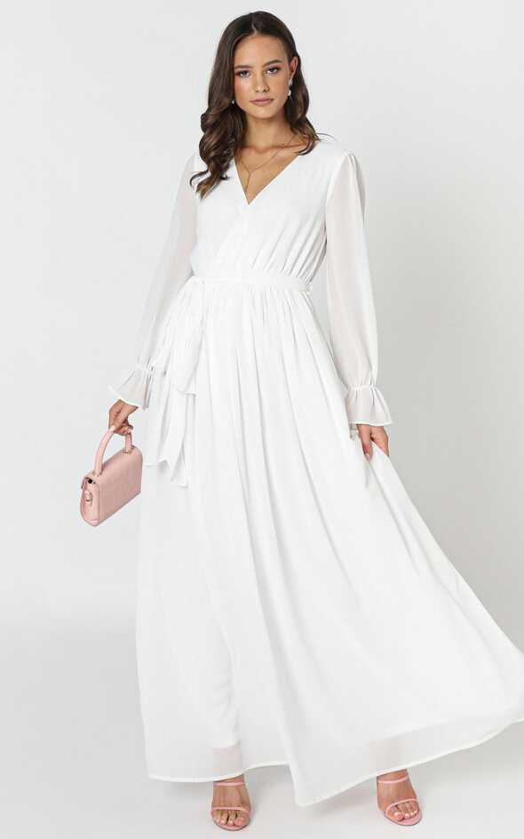 In Love Long Sleeve Maxi Dress In White | Showpo EU