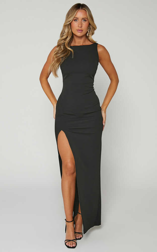 Indi Midi Dress - Boat Neck Bodycon Dress in Black | Showpo USA