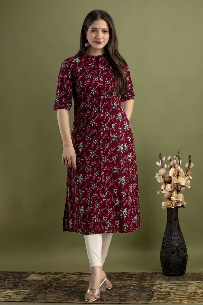 Indian Block Printed Cotton A-line Kurta for Women and Girls ...