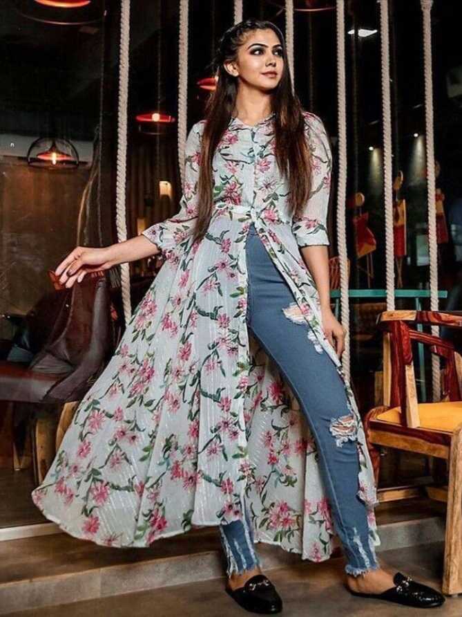 Indian Designer Wear Kurtis With Jeans