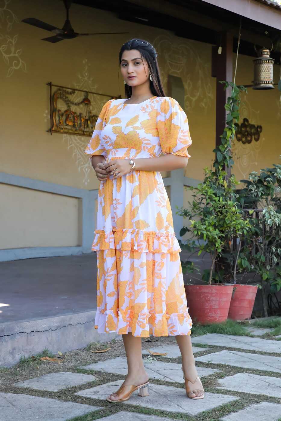 Indian Yellow &amp; White Maxi Dress – Masakali.Co®