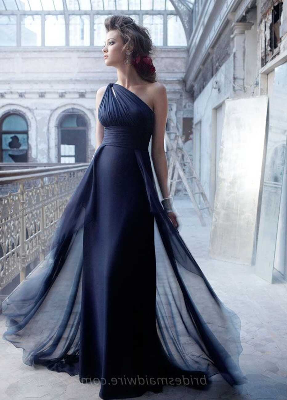 Indigo chiffon grecian bridesmaid gown