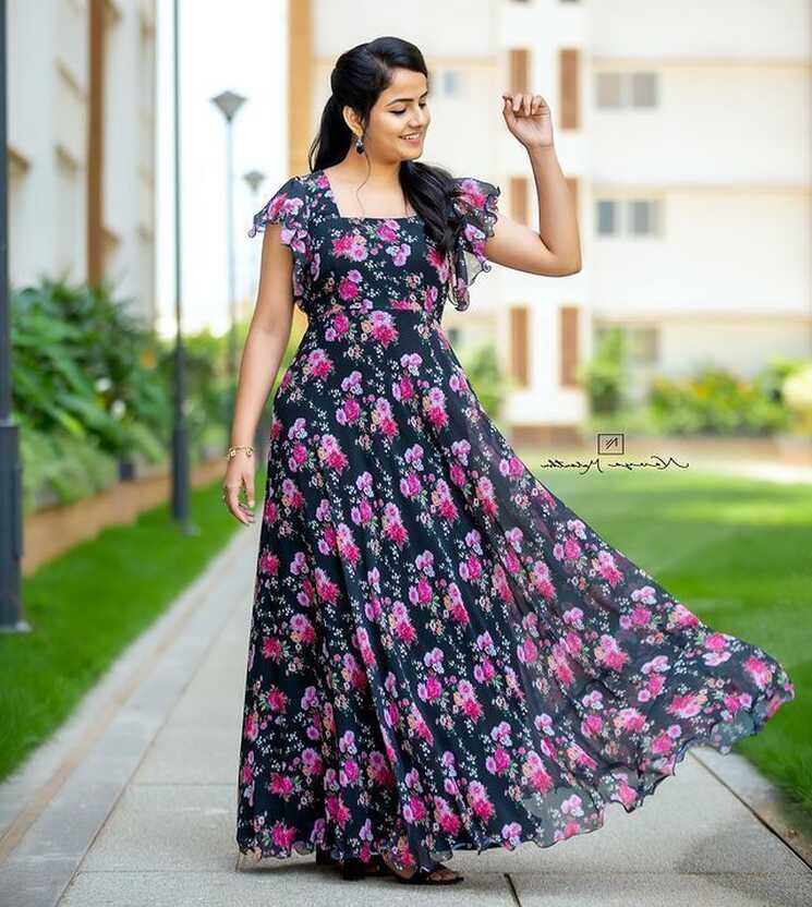 Indo-Western StyleRoyal Blue flower printed fox georgette dress DM ...