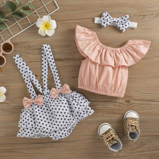 Infant Girls Stylish Outfits Short Sleeve Off Summer Shoulder T ...