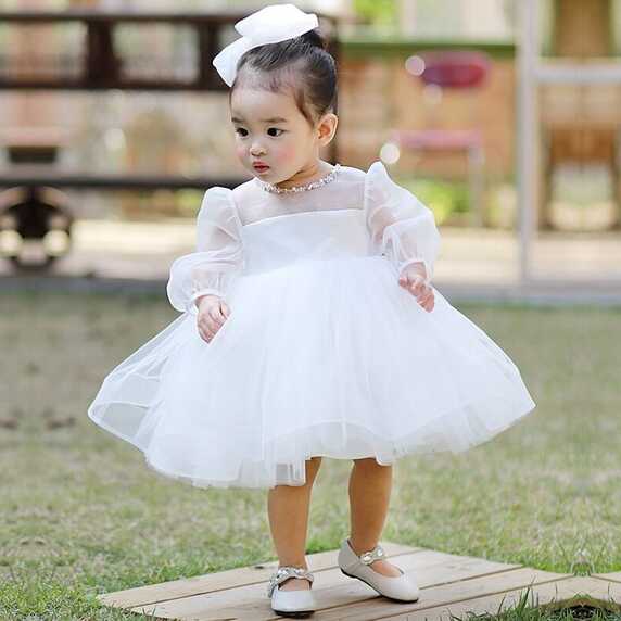 Infant Princess Dress White Tulle 1 Year Birthday Baby Girls Party ...