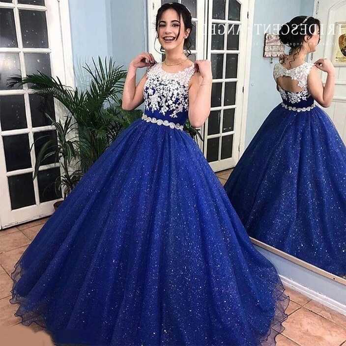 Iridescent Ball Gown Royal Blue 15 Year Old Girls Sexy Quinceanera ...