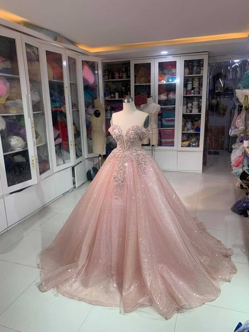 Iridescent Prom Dress Light Pink Dress Light Pink Sparkly Dress ...