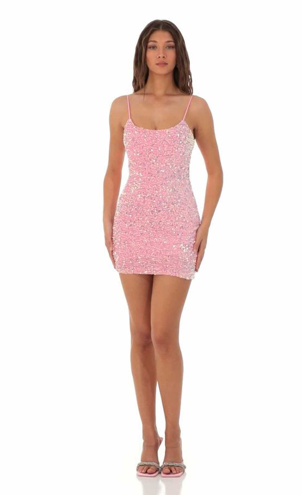 Iridescent Sequin Bodycon Dress in Pink | LUCY IN THE SKY