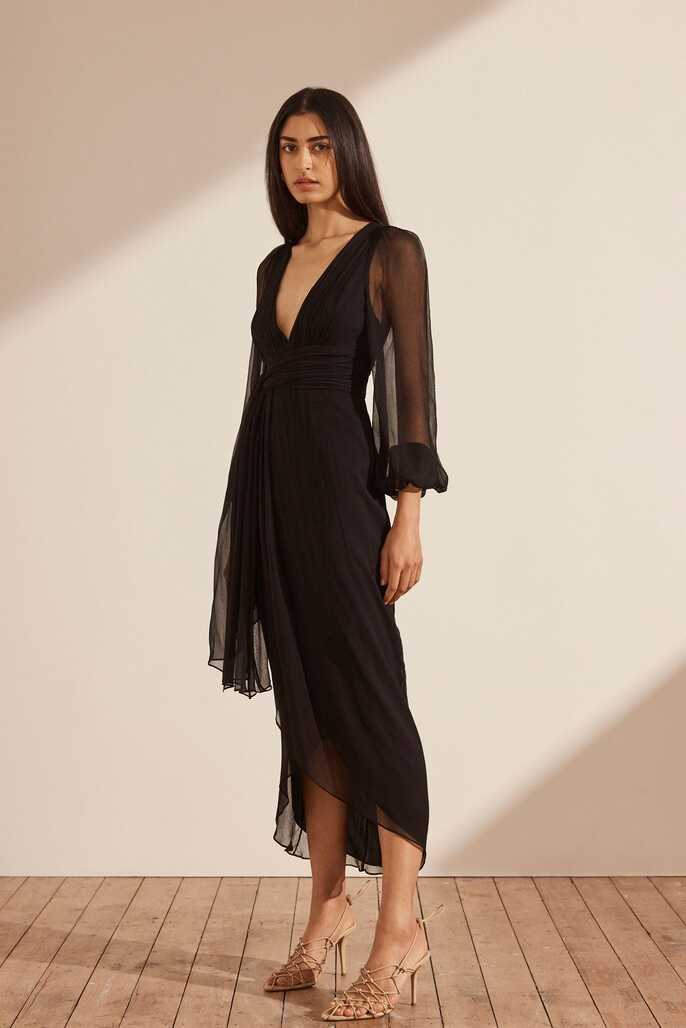 Isola Plunged Long Sleeve Midi Dress | Black | Dresses | Shona Joy