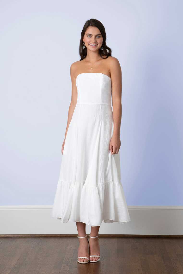 Ivie Strapless Tea Length Little White Dress &amp; Bridal Shower Dress ...