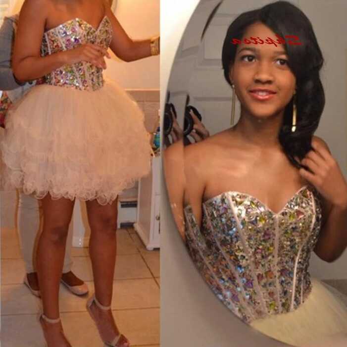 Ivory Little Short Homecoming Dresses Crystal 8th Grade Prom ...