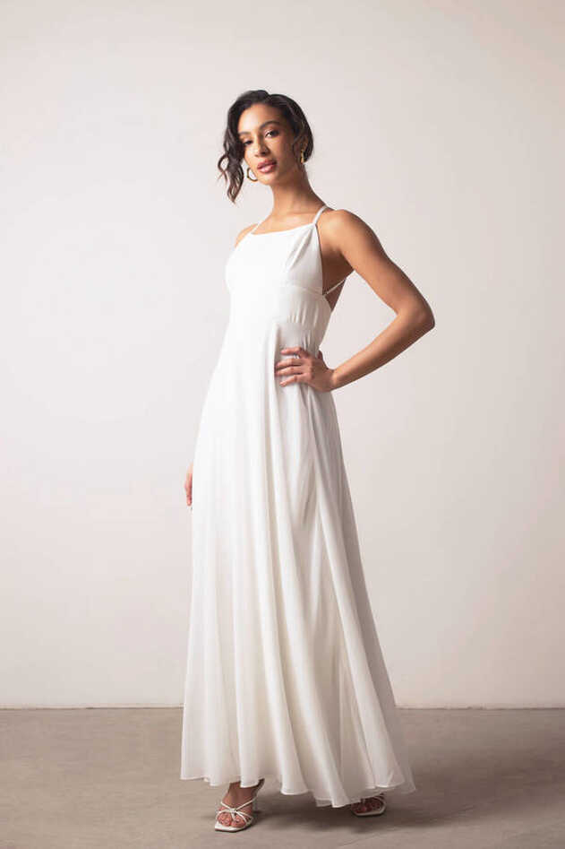 Ivory Maxi Dress - White Slit Dress - Square Neck Dress