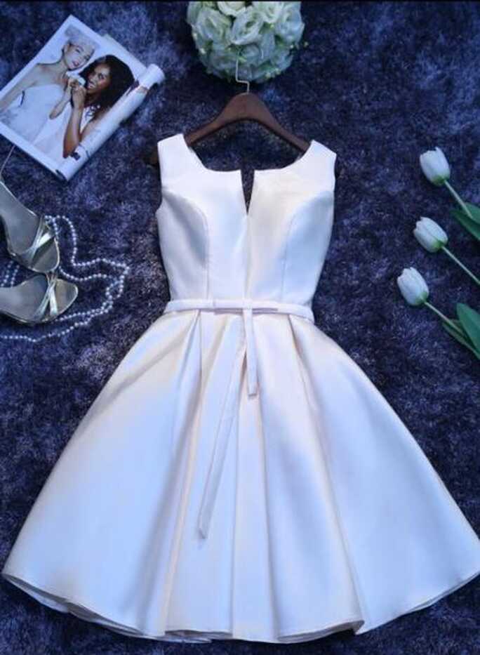 Ivory Satin Short Simple Cute Bridesmaid Dress Party Dress, Short ...