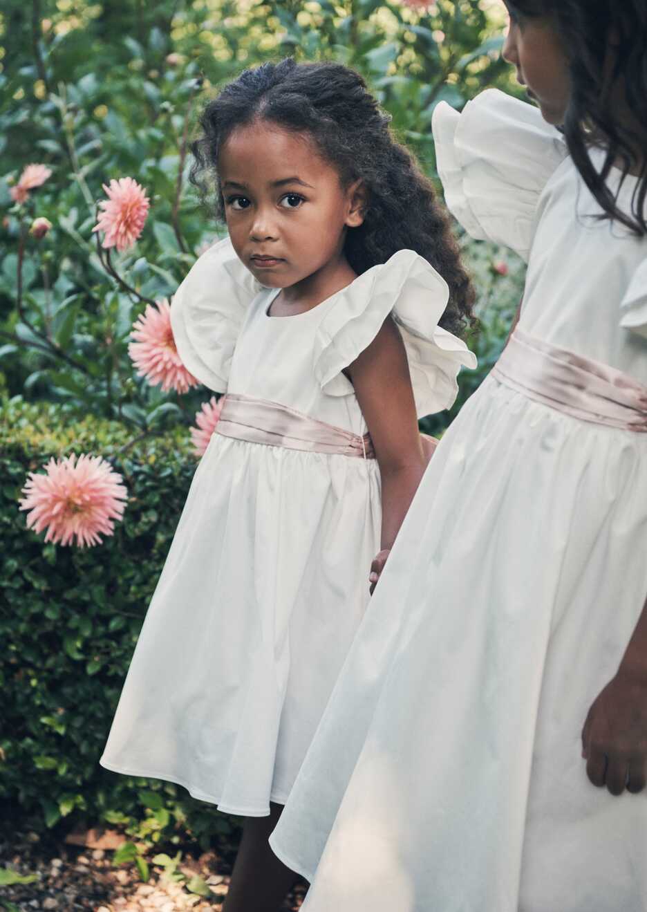 Ivory Taffeta Flower Girl Dress | Pink Sash | Angel &amp; Rocket