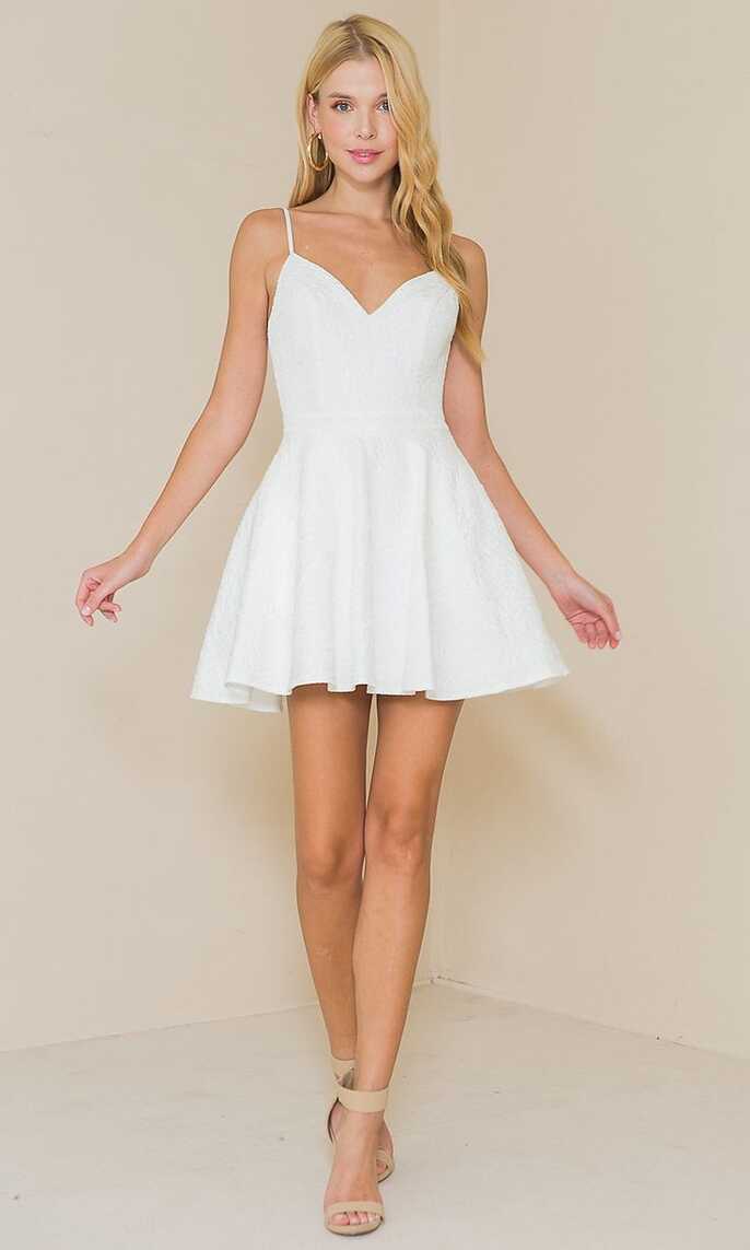 Ivory White Textured A-Line Short Graduation Dress