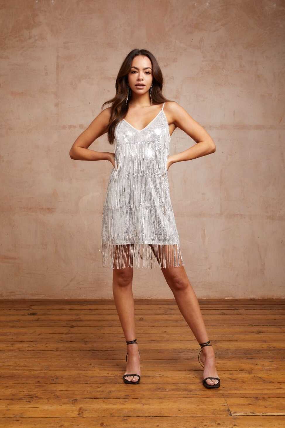 JADED ROSE ARZOO SILVER SEQUIN MINI DRESS