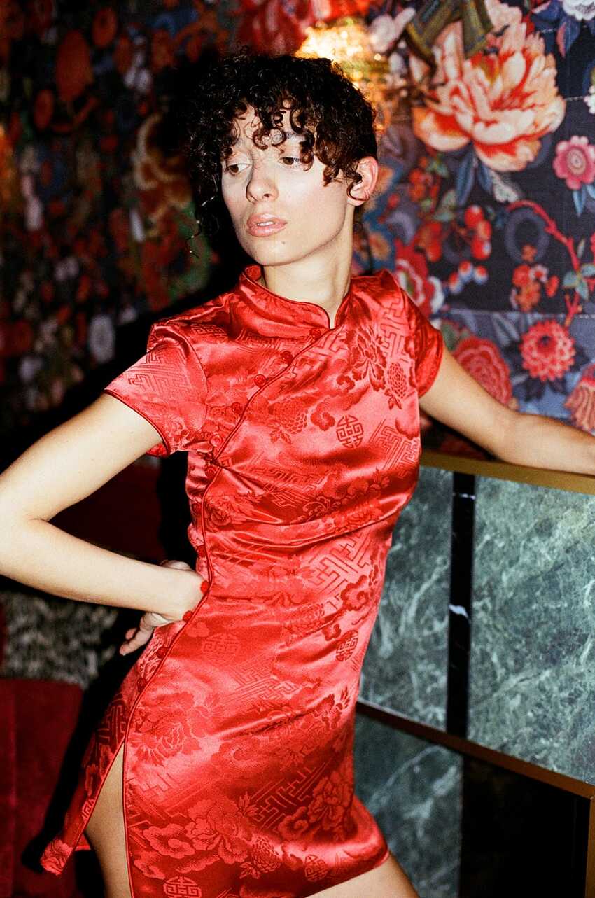 JEN Chinese red silk buttoned dress - MaisonCléo