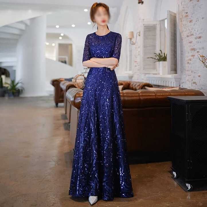 JJZXD Royal Blue Formal Dresses for Women Elegant O-neck A-line ...