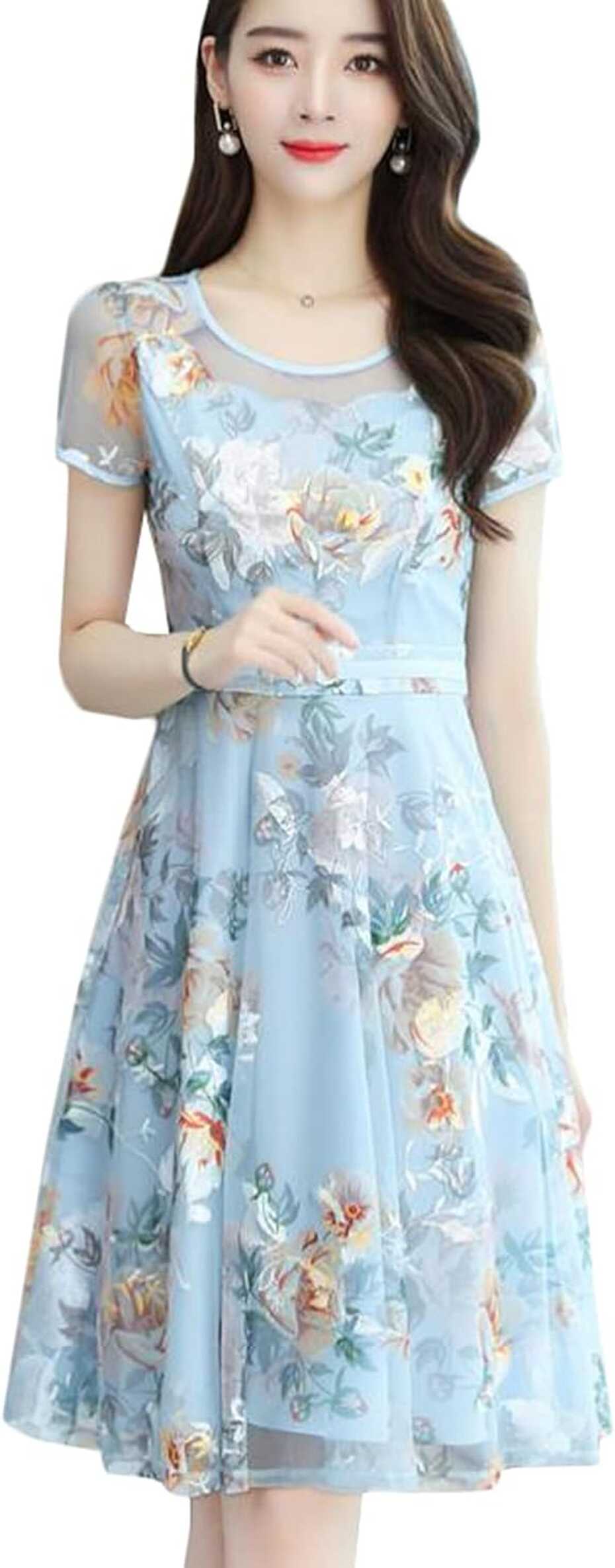 JQBFL Women&#39;s Chiffon Floral Dress, Knee Length, Kuwait | Ubuy