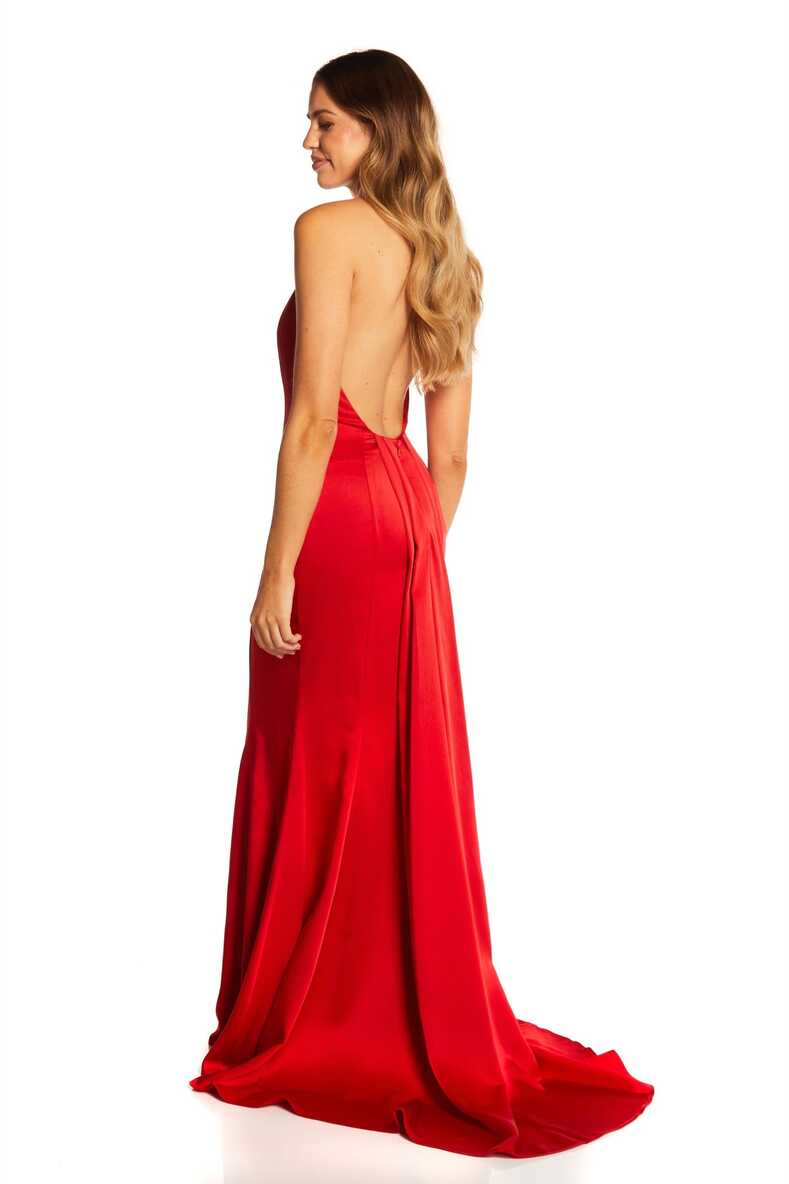 Jarlo&#39;s Monroe Maxi Dress With Pleat Train Detail in Red Satin ...