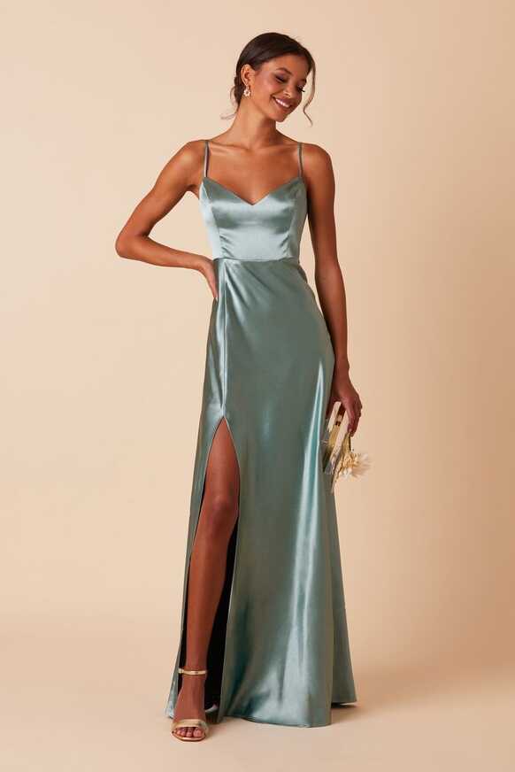 Jay Shiny Satin Dress - Sea Glass