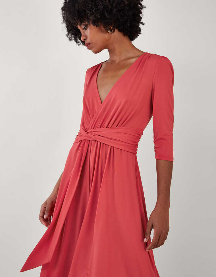 Jersey Wrap Front V-Neck Dress with Recycled Polyester Pink | Midi ...