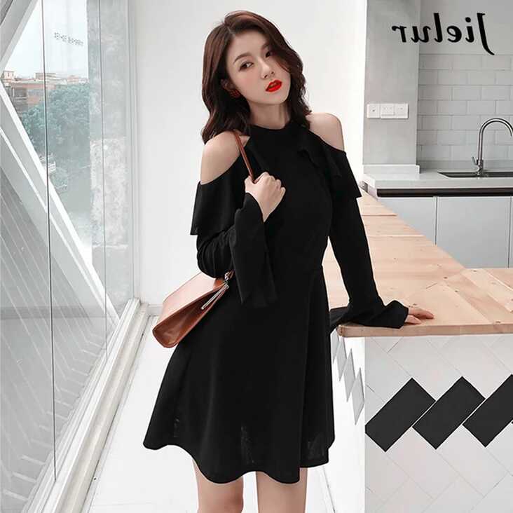 Jielur Hollow Sexy Off Shoulder Dress Black S-XL Korean New Autumn ...