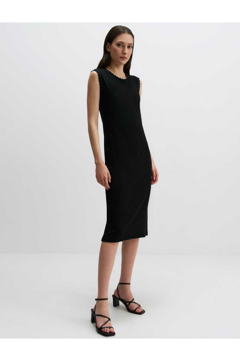 Jimmy Key Black Round Neck Sleeveless Straight Midi Dress - Trendyol