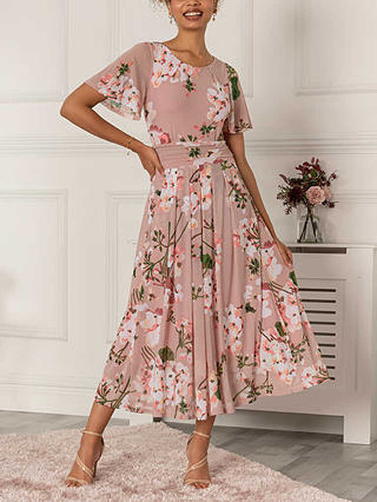 Jolie Moi Mabelle Floral Print Flared Midi Dress, Pink