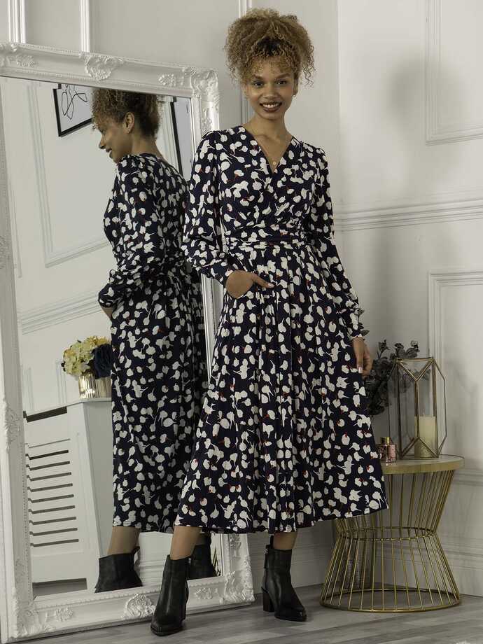 Jolie Moi Nancy Long Sleeve Maxi Dress, Navy White Floral – Jolie ...