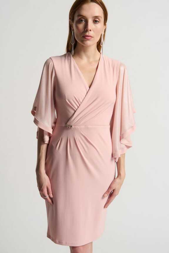 Joseph Ribkoff Rose Foiled Chiffon Wrap Dress Style 231747