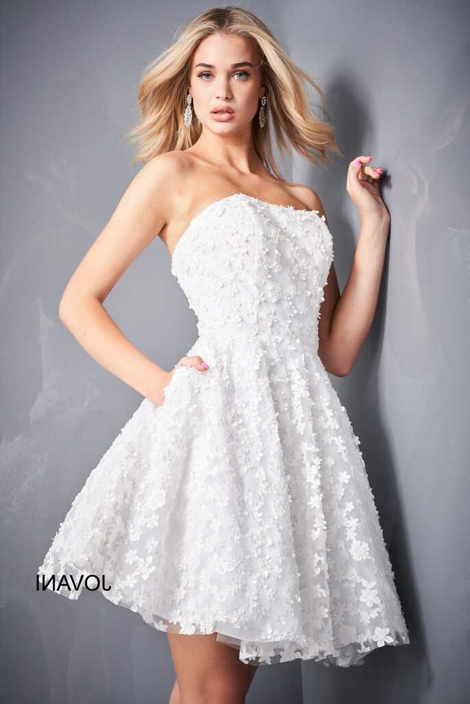 Jovani 02564 Short Fit &amp; Flare White Floral Applique Cocktail ...