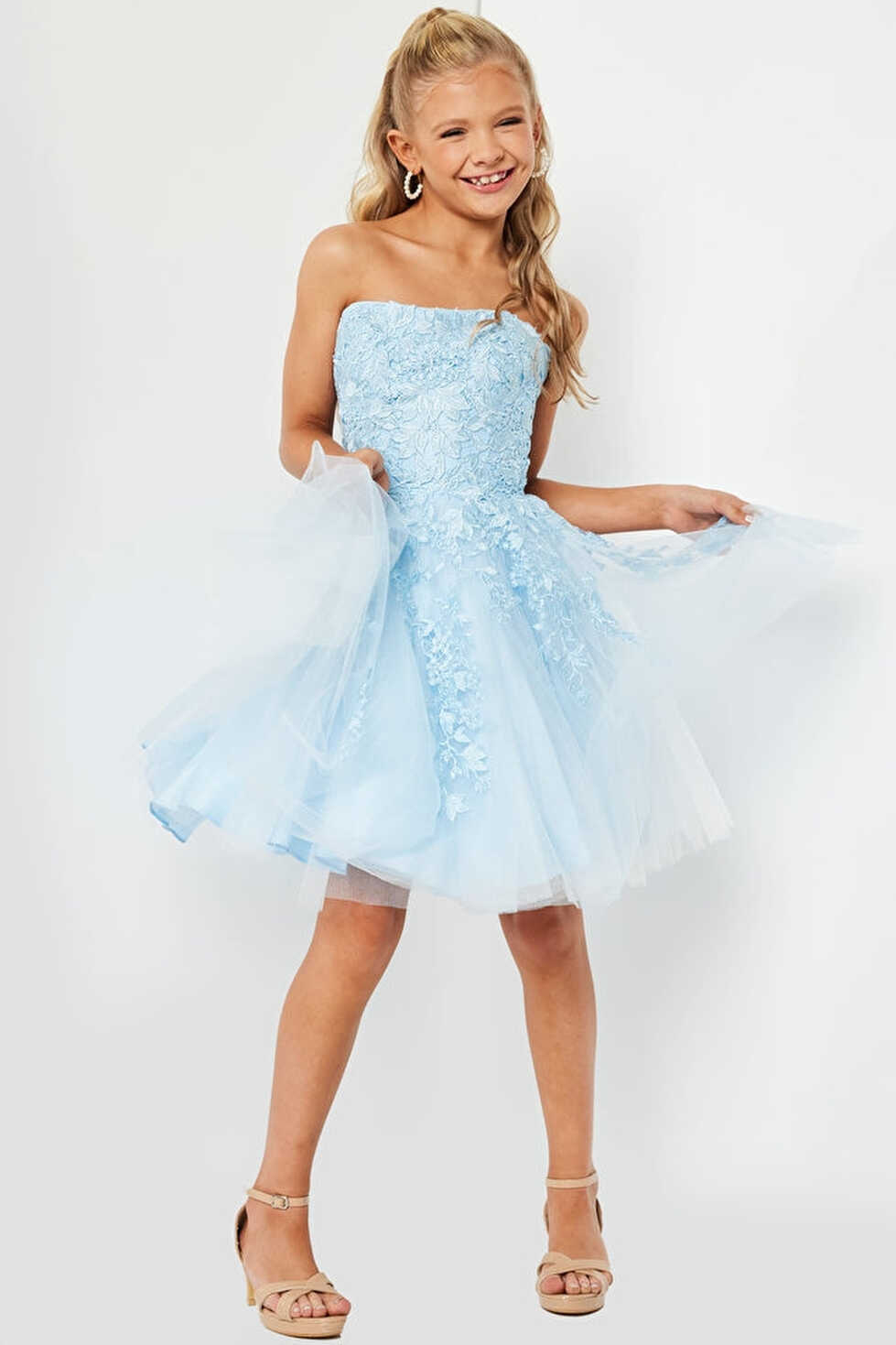 Jovani Kids K1830 Fit And Flare Floral Strapless Short Girls Dress ...