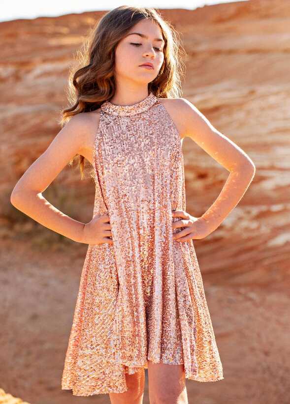 Joyfolie - Ellie Short Sequin Dress in Rosegold - Girls – DuValls