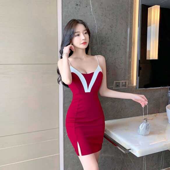 Jual B1427 Korean Spaghetti Strap Dress Bodycon Sexy Mini Dress ...