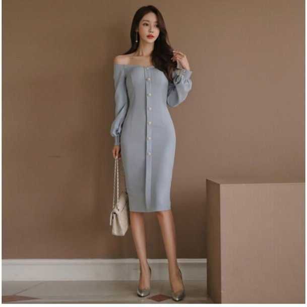 Jual Korea off shoulder bodycon dress | Shopee Indonesia