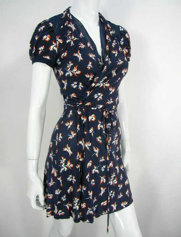 Juicy Couture Short Sleeve Blue Floral Print Wrap Dress Size XS | eBay