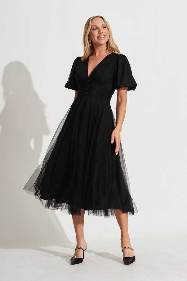 Juliet Midi Dress In Black Tulle – St Frock