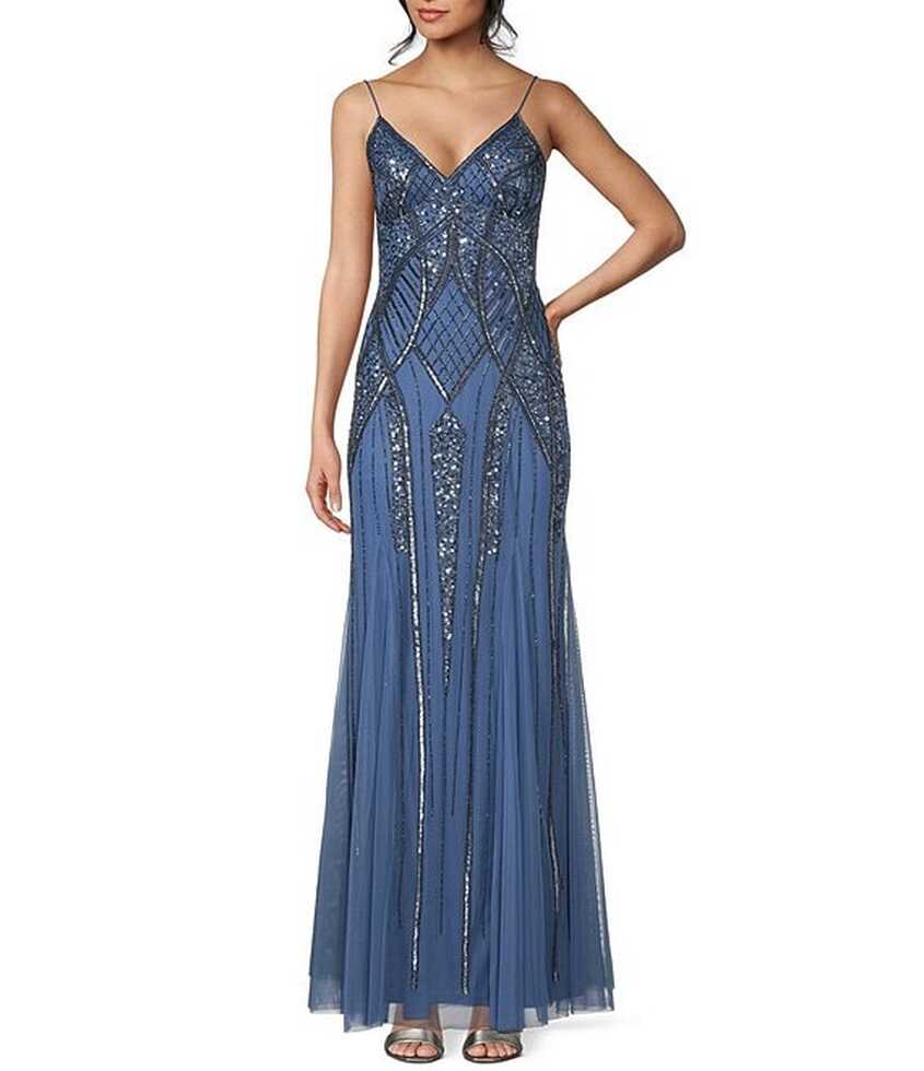 Jump V-Neck Sleeveless Beaded Long Dress | Dillard&#39;s