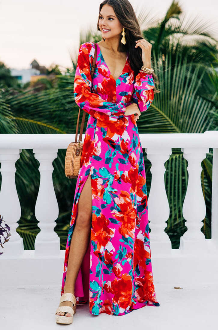 Just Feels Right Fuchsia Pink Floral Maxi Dress – Shop the Mint