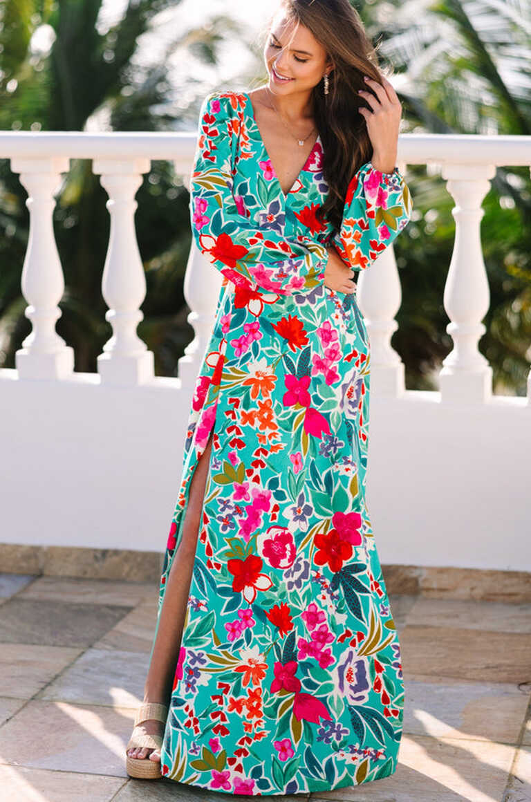 Just Feels Right Teal Blue Floral Maxi Dress – Shop the Mint