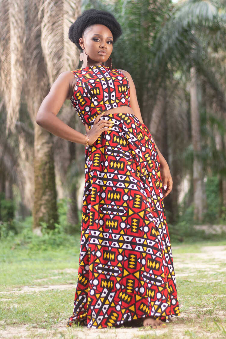 KAMARI African Print Ankara Maxi Dress, Red - Naborhi