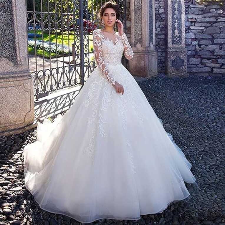 KUANGQIANWEI Gorgeous Appliques Full Sleeve A-Line Wedding Dresses ...